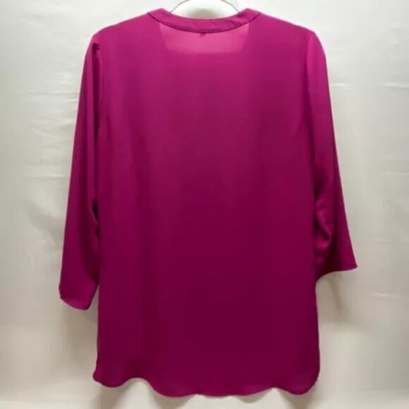Express Half Zip Blouse Women's Medium Magenta Pink Loose Fit 3/4 Sleeve Tunic - Picture 7 of 10